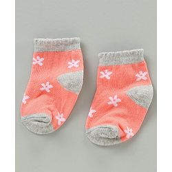 Cute Walk by Babyhug Cotton Blend Ankle Length Anti Bacterial Socks Floral Design Pack of 3 - Orange Pink