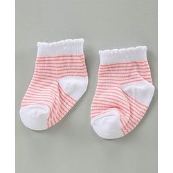 Cute Walk by Babyhug Cotton Blend Ankle Length Anti Bacterial Socks Floral Design Pack of 3 - Orange Pink