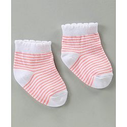 Cute Walk by Babyhug Cotton Blend Ankle Length Anti Bacterial Socks Floral Design Pack of 3 - Orange Pink