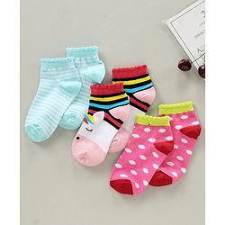 Cute Walk by Babyhug Cotton Blend Ankle Length Anti Bacterial Socks Unicorn Design Pack of 3 - Pink Blue