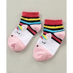 Cute Walk by Babyhug Cotton Blend Ankle Length Anti Bacterial Socks Unicorn Design Pack of 3 - Pink Blue