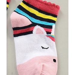 Cute Walk by Babyhug Cotton Blend Ankle Length Anti Bacterial Socks Unicorn Design Pack of 3 - Pink Blue