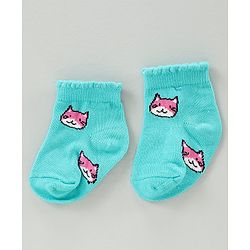 Cute Walk by Babyhug Cotton Blend Ankle Length Anti Bacterial Socks Kitty Design Pack of 3 - Pink Blue