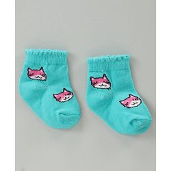 Cute Walk by Babyhug Cotton Blend Ankle Length Anti Bacterial Socks Kitty Design Pack of 3 - Pink Blue