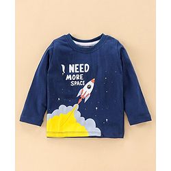 Babyhug Full Sleeves Night Suit Rocket Print - Navy Blue Light Grey