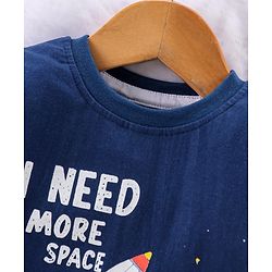 Babyhug Full Sleeves Night Suit Rocket Print - Navy Blue Light Grey