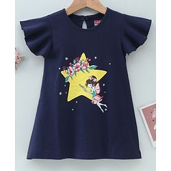Babyhug Half Sleeves Night Gown Fairy Print - Navy Blue