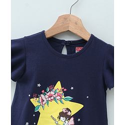 Babyhug Half Sleeves Night Gown Fairy Print - Navy Blue