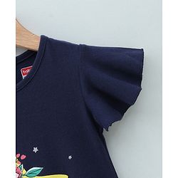 Babyhug Half Sleeves Night Gown Fairy Print - Navy Blue