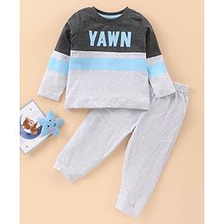 Babyhug Full Sleeves Night Suit Text Print - Grey