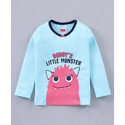 Babyhug Cotton Knit Full Sleeves Text Printed Night Suit - Blue