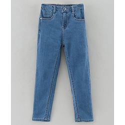 Babyhug Full Length Washed Denim Stretchable Jeans - Light Blue