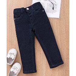Babyhug Full Length Denim Washed Jeans - Dark Blue