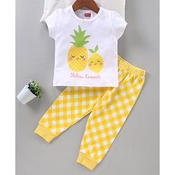 Babyhug Short Sleeves Night Suit Pineapple Print - White Yellow