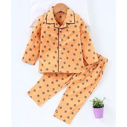 Babyhug Full Sleeves Cotton T-shirt and Pyjama Set Star Print - Mustard