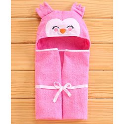 Babyhug Cotton Hooded Towel with 3D Ears - Pink