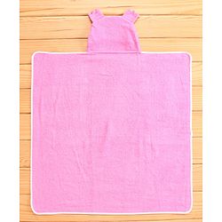 Babyhug Cotton Hooded Towel with 3D Ears - Pink