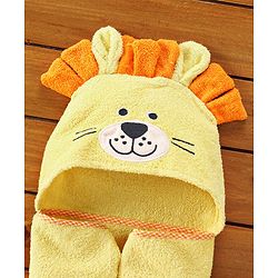 Babyhug Cotton Lion Hooded Towel - Yellow