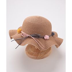 Babyhug Straw Hat With Flower Applique - Brown