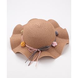 Babyhug Straw Hat With Flower Applique - Brown