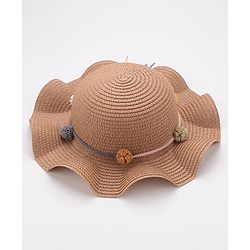 Babyhug Straw Hat With Flower Applique - Brown