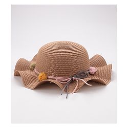 Babyhug Straw Hat With Flower Applique - Brown