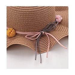 Babyhug Straw Hat With Flower Applique - Brown