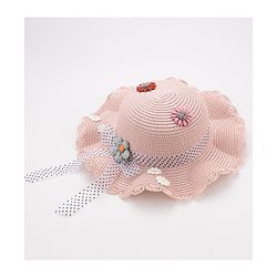 Babyhug Straw Hat With Flower & Ribbon Bow Applique - Pink