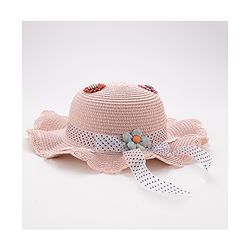 Babyhug Straw Hat With Flower & Ribbon Bow Applique - Pink
