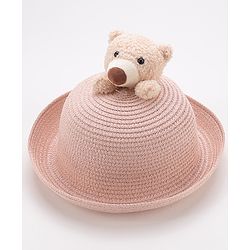 Babyhug Straw Hat With Teddy Applique - Pink
