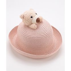 Babyhug Straw Hat With Teddy Applique - Pink