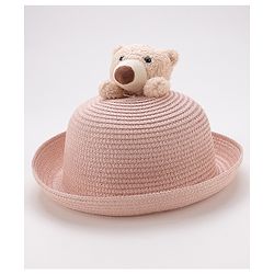 Babyhug Straw Hat With Teddy Applique - Pink