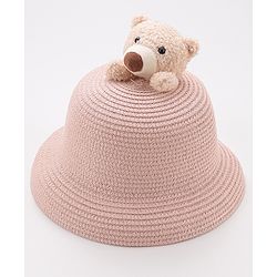 Babyhug Straw Hat With Teddy Applique - Pink