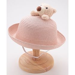 Babyhug Straw Hat With Teddy Applique - Pink