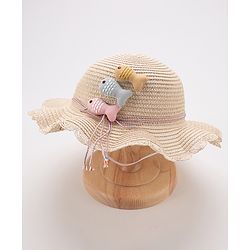 Babyhug Straw Hat With Fishes Applique - Yellow
