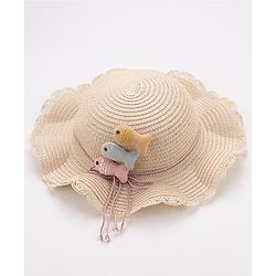 Babyhug Straw Hat With Fishes Applique - Yellow