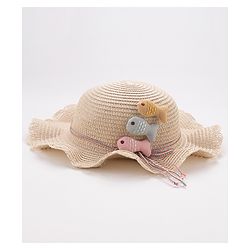 Babyhug Straw Hat With Fishes Applique - Yellow