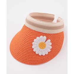 Babyhug Visor Straw Hat With Flower Patch - Orange