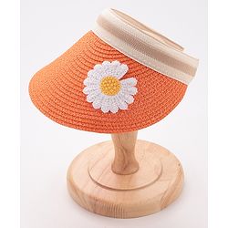 Babyhug Visor Straw Hat With Flower Patch - Orange