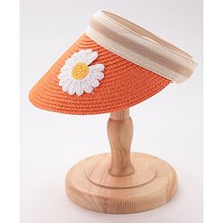 Babyhug Visor Straw Hat With Flower Patch - Orange