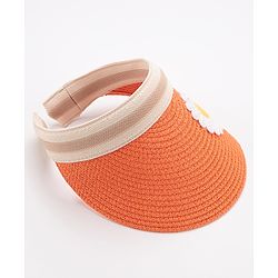 Babyhug Visor Straw Hat With Flower Patch - Orange