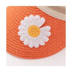 Babyhug Visor Straw Hat With Flower Patch - Orange