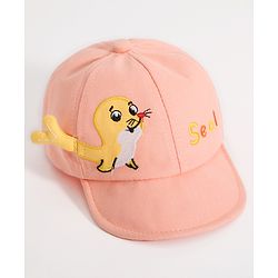 Babyhug Seal Embroided Baseball Cap - Peach (Text Color May Vary)
