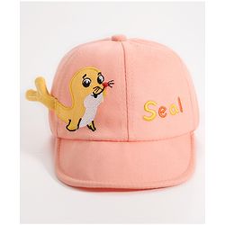 Babyhug Seal Embroided Baseball Cap - Peach (Text Color May Vary)