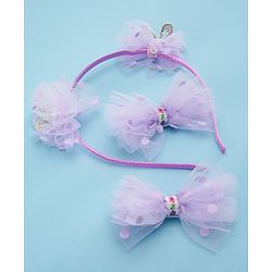 Babyhug Free Size Hair Accessories Combo with Stone & Pearl Applique - Purple