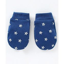 Babyhug 100% Cotton Cap Mittens & Booties Set Star Print - Blue