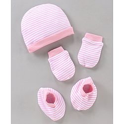 Babyhug 100% Cotton Cap Mittens & Booties Set Pink - Diameter 11 cm