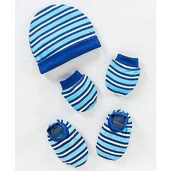 Babyhug 100% Cotton Cap Mittens & Booties Set Blue - Diameter 9.5 cm