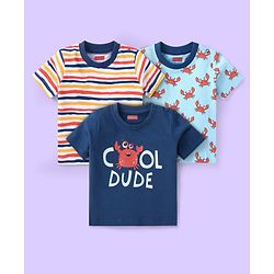 Babyhug Half Sleeves Tees Pack of 3 - Light & Dark Blue Multicolour