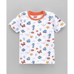 Babyhug Half Sleeves Tees Sea Animals Print Pack of 3 - Orange Sky Blue White